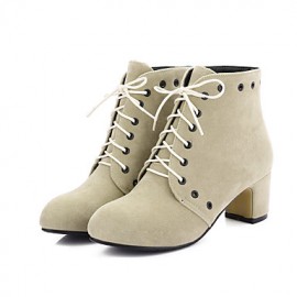 Women's Boots Fall / Winter Fashion Boots Leatherette Dress / Casual Chunky Heel Lace-up Black / Gray / Almond Walking