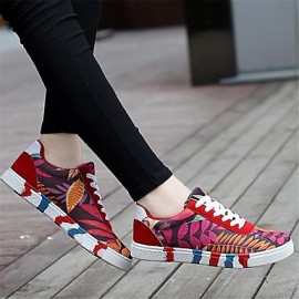 Women's Sneakers Spring / Fall Comfort Canvas Outdoor / Athletic / Casual Flat Heel Lace-up Black / Blue / Red Sneaker