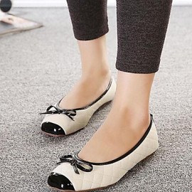 Women's Spring / Summer / Fall Square Toe Patent Leather Casual / Dress Flat Heel Bowknot / Split Joint Black / Beige