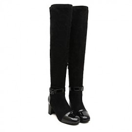 Women's Spring / Fall / Winter Heels / Square Toe / Fashion Boots Fleece / Patent Leather Dress / Party & Evening Chunky HeelBuckle /