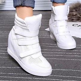 Women's Sneakers Spring / Fall Wedges Leatherette Outdoor / Casual Wedge Heel Buckle Black / White Others