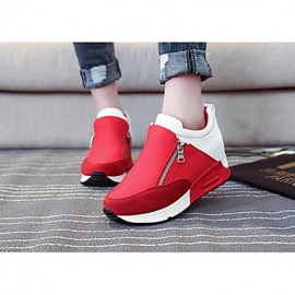 Women's Heels Winter Round Toe PU Casual Wedge Heel Zipper Black / Red Others