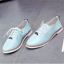 Women's Spring / Fall Comfort Leatherette Outdoor / Casual Flat Heel Lace-up Black / Blue / White