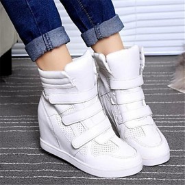 Women's Sneakers Spring / Fall Wedges Leatherette Outdoor / Casual Wedge Heel Buckle Black / White Others