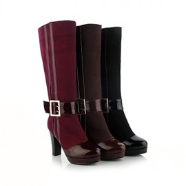 Women's Shoes Fleece/Patent Leather Chunky Heel Fashion Boots/Round Toe Boots Dress Black/Brown/Burgundy