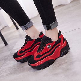 Women's Athletic Shoes Spring / Fall Creepers / Comfort Leather Casual Platform Others / Lace-up Black / Red Others