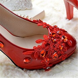 Women's Shoes Leather Chunky Heel Heels/Pointed Toe Pumps/Heels Wedding/Party & Evening Red