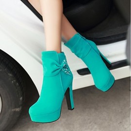 Women's Boots Spring / Fall / Winter Platform / Fashion Boots Leatherette Outdoor / Casual Chunky Heel Crystal / Bowknot