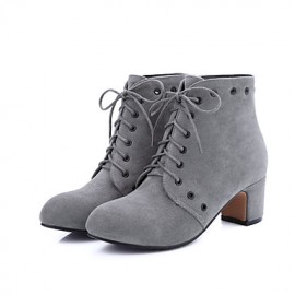 Women's Boots Fall / Winter Fashion Boots Leatherette Dress / Casual Chunky Heel Lace-up Black / Gray / Almond Walking