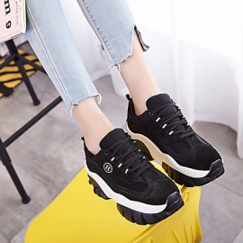 Women's Athletic Shoes Spring / Fall Creepers / Comfort Leather Casual Platform Others / Lace-up Black / Red Others