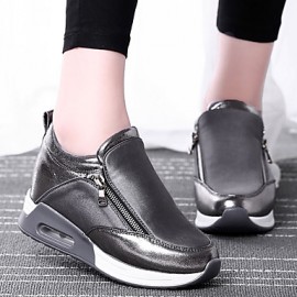 Women's Shoes Synthetic Spring / Fall Comfort Sneakers Casual Flat Heel Zipper Black / Red / Silver Walking